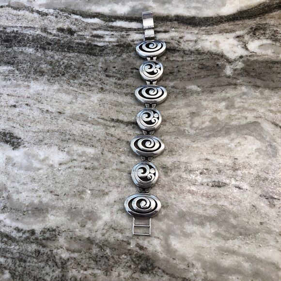 Brighton Vertigo Chunky Link Bracelet Silver Swirl 7” - Picture 3 of 9